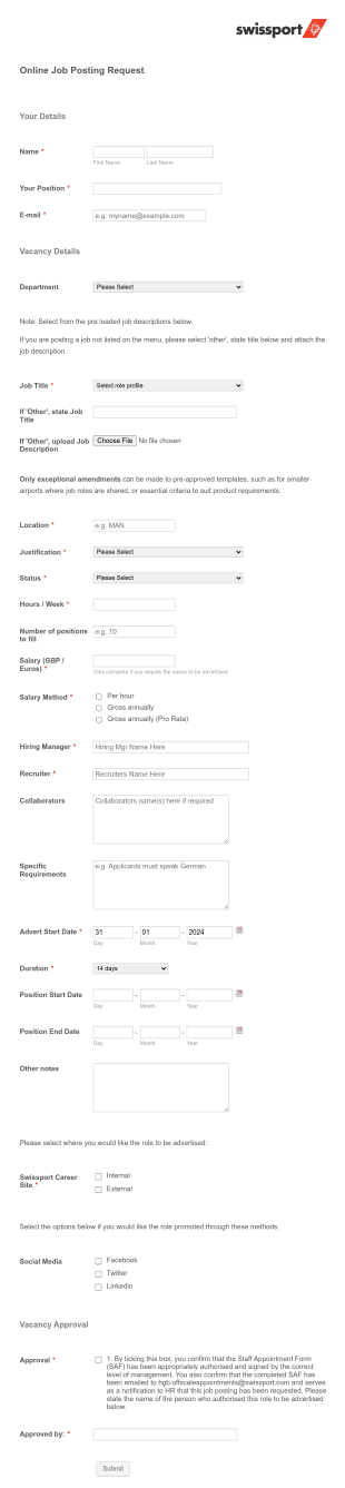 Job Advertisement Request Form Template