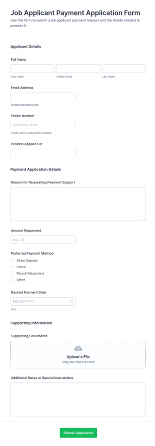 Job Applicant Payment Application Form Template