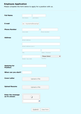 Simple Employee Application Form Template