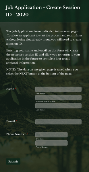 Job Application Create Session ID Form Template
