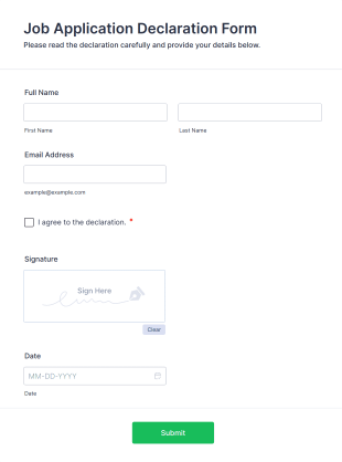 Job Application Declaration Form Template