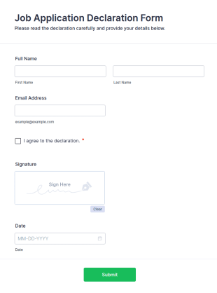 Job Application Declaration Form Template