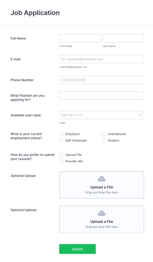 Easy Job Application Form Template