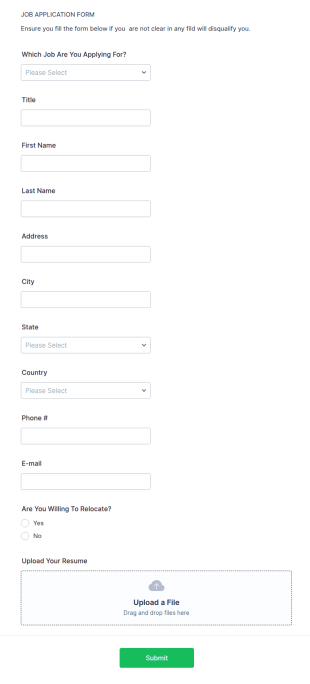 Prospective Job Application Form Template