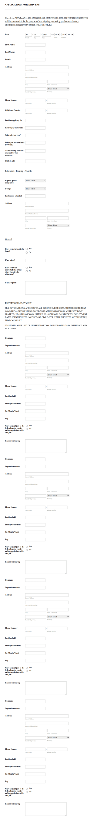 Online Application Form For Qualified Drivers