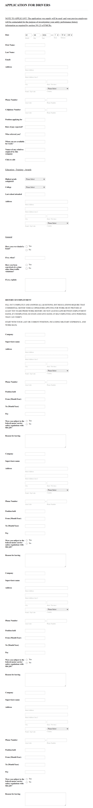 Online Application Form For Qualified Drivers
