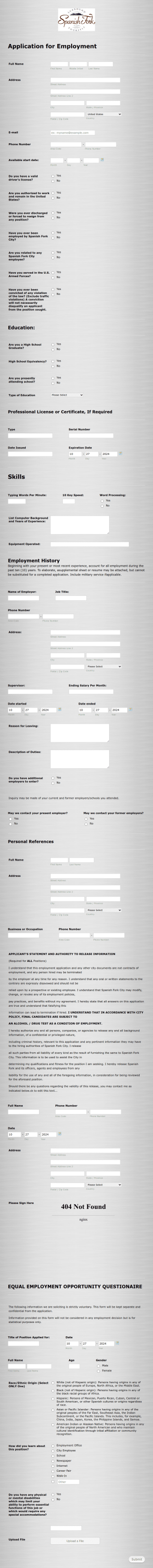Municipality Job Application Form Template