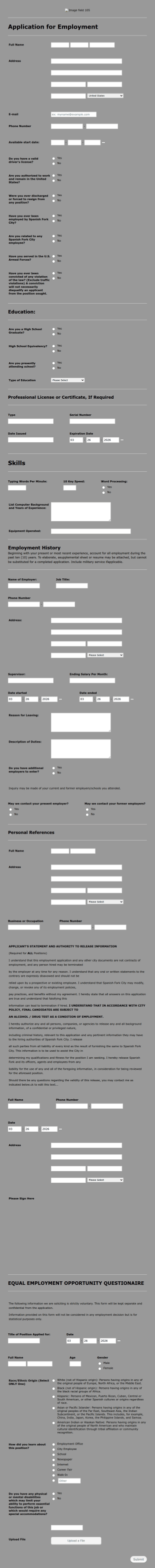 Municipality Job Application Form Template