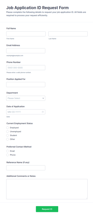 Job Application ID Request Form Template
