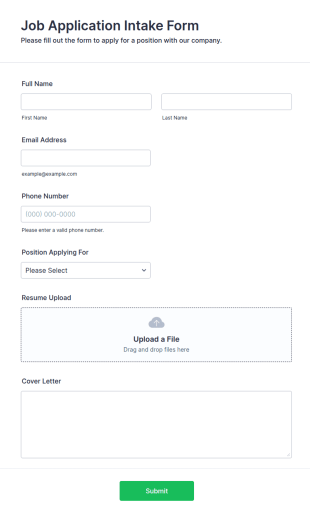 Job Application Intake Form Template
