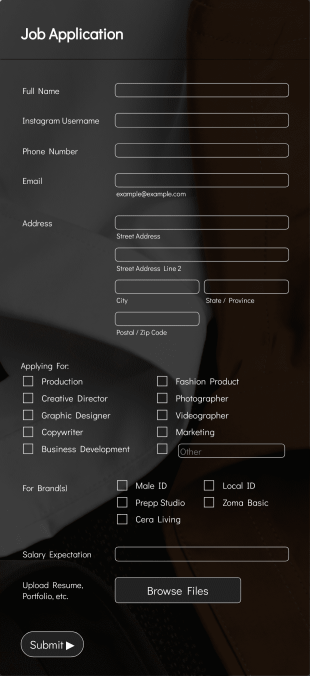 Job Application Male Form Template