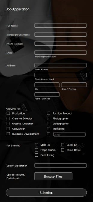 Job Application Male Form Template