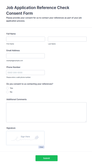Job Application Reference Check Consent Form Template