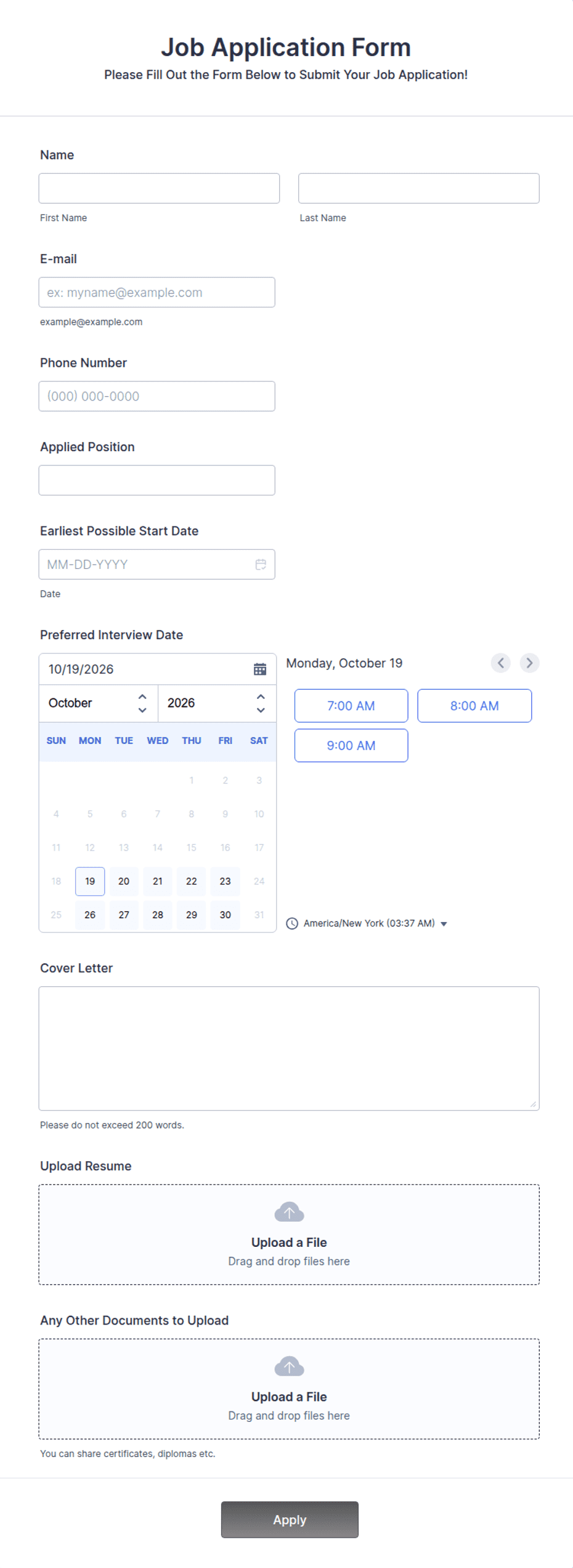 Jyp Application Form Online Job Application Form Template | Jotform