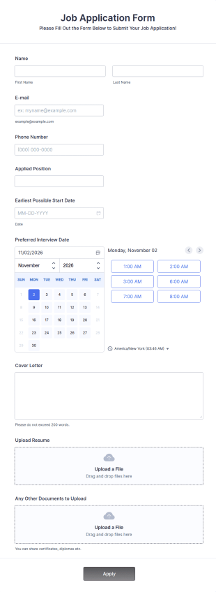 Online Job Application Form Template