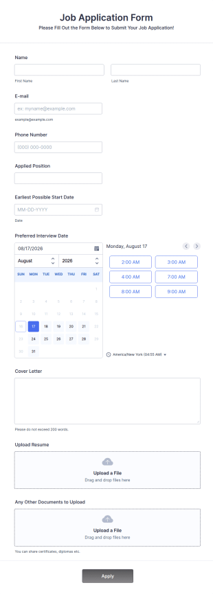 Online Job Application Form Template
