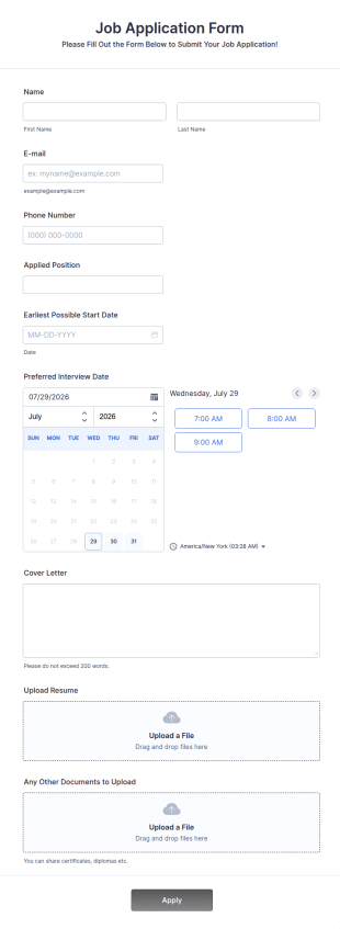 Online Job Application Form Template