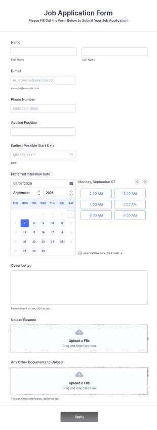 Online Job Application Form Template