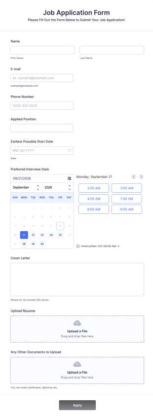 Online Job Application Form Template