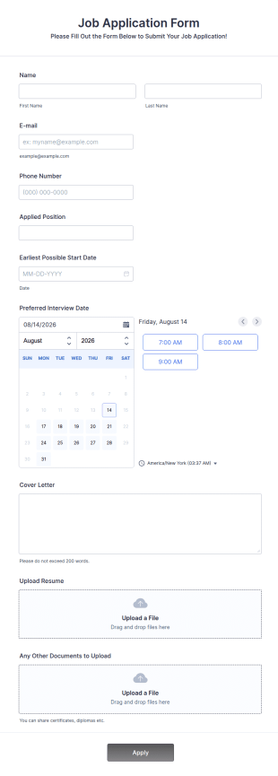 Online Job Application Form Template