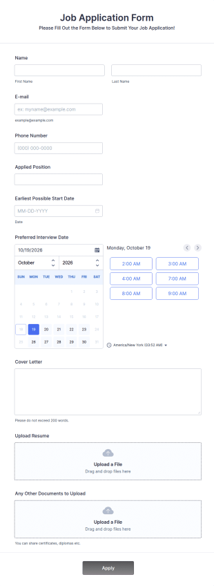 Online Job Application Form Template