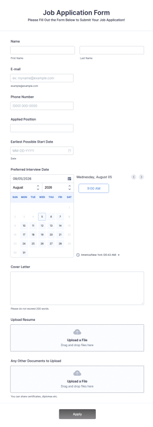Online Job Application Form Template