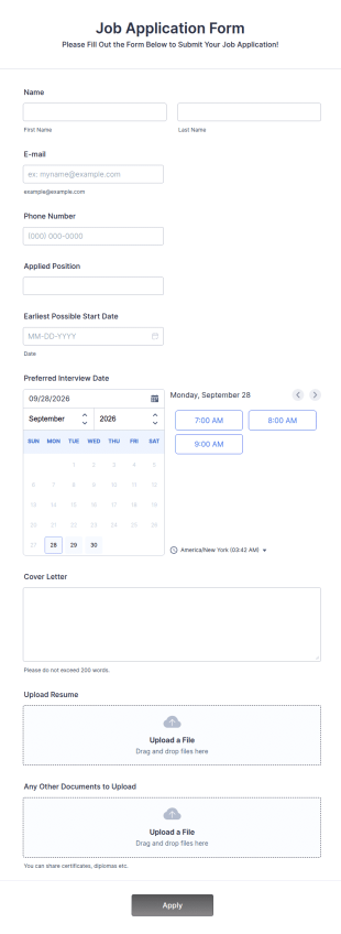 Online Job Application Form Template