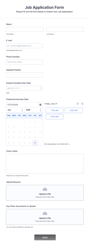 Online Job Application Form Template