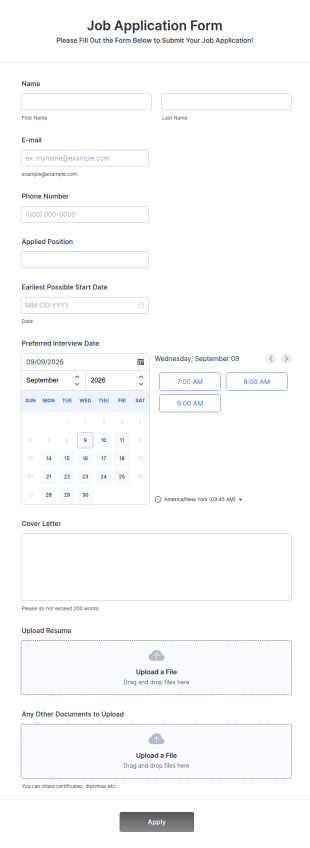 Online Job Application Form Template