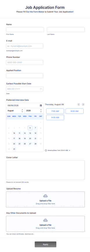 Online Job Application Form Template