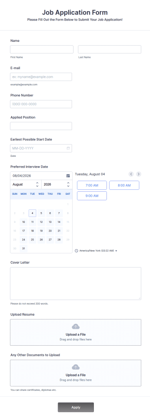 Online Job Application Form Template