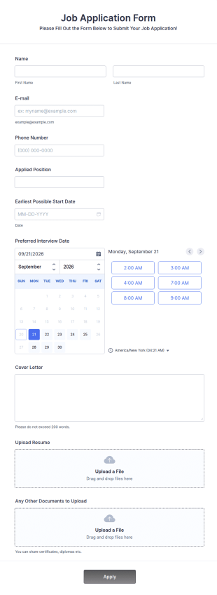 Online Job Application Form Template
