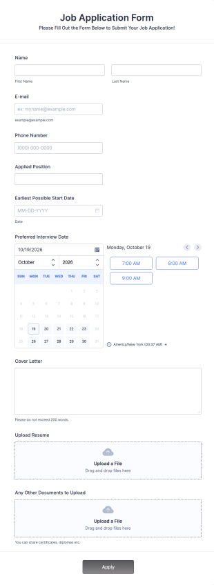 Online Job Application Form Template