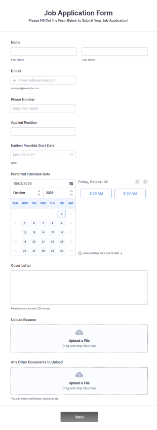 Online Job Application Form Template