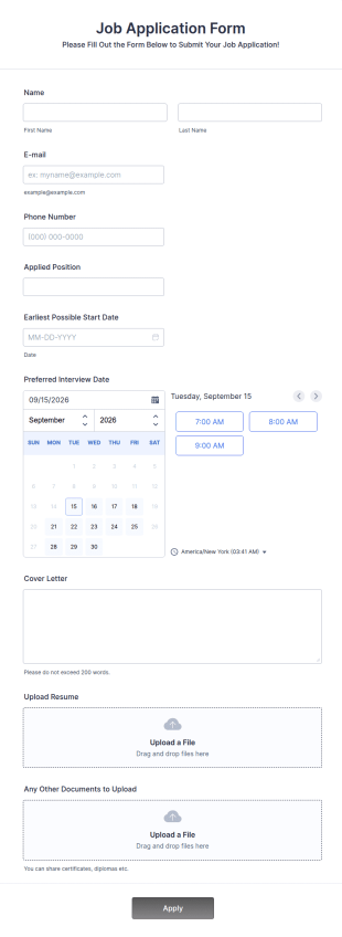 Online Job Application Form Template