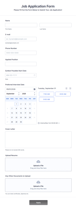 Online Job Application Form Template