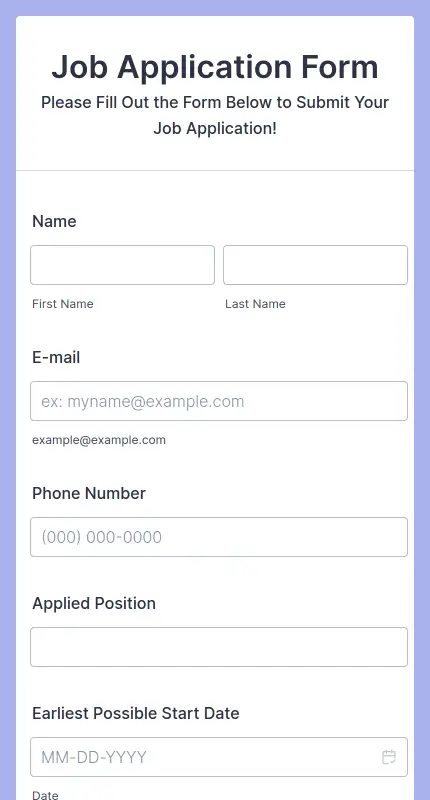 Printable Standard Job Application Form 1416x1856