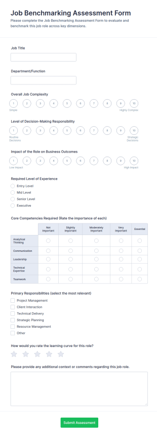 Job Benchmarking Assessment Form Template