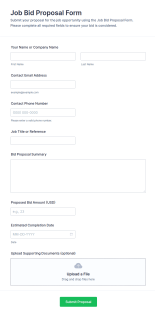 Job Bid Proposal Form Template