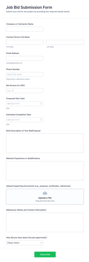 Job Bid Submission Form Template
