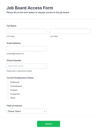 Job Board Access Form Template