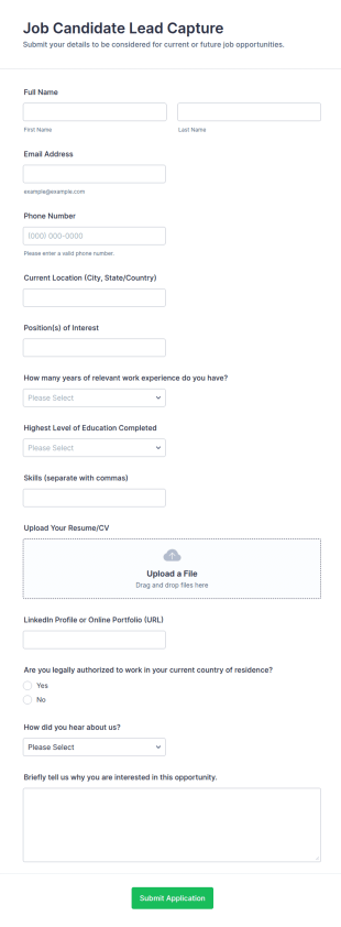 Job Candidate Lead Capture Form Template
