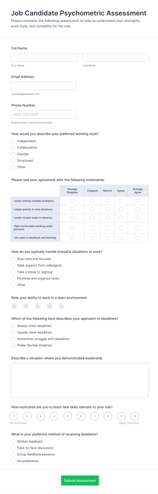 Job Candidate Psychometric Assessment Form Template