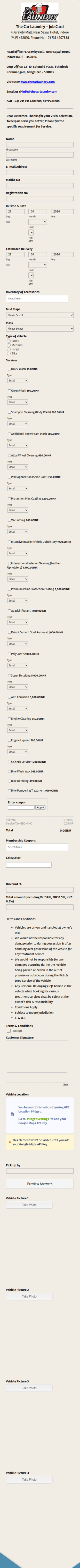 The Car Laundry Job Card Form Template