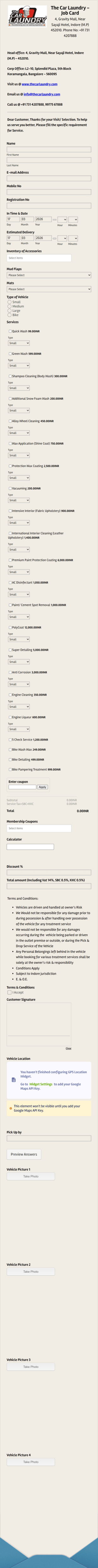 The Car Laundry Job Card Form Template