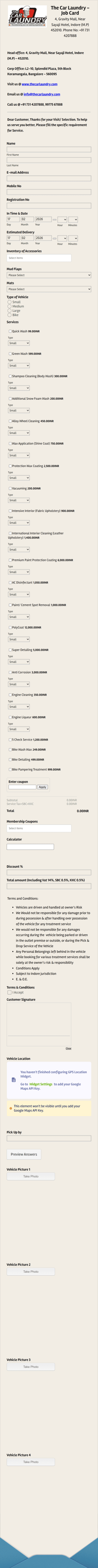 The Car Laundry Job Card Form Template