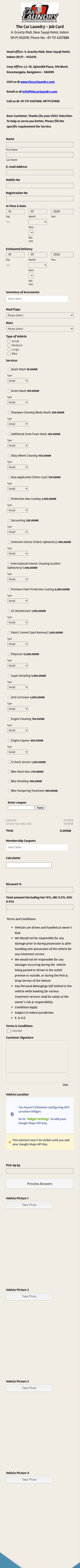 The Car Laundry Job Card Form Template