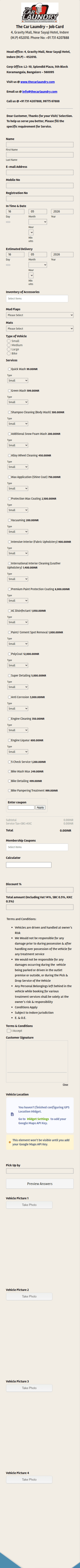 The Car Laundry Job Card Form Template