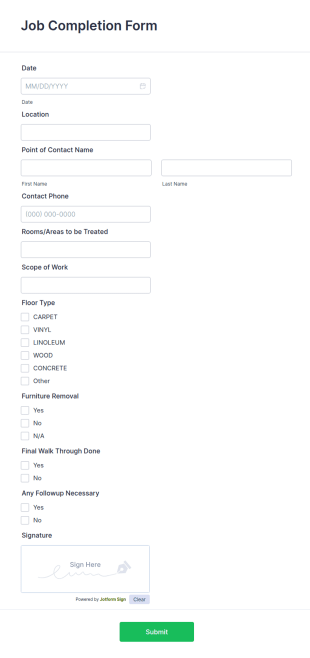 Job Completion Form Template