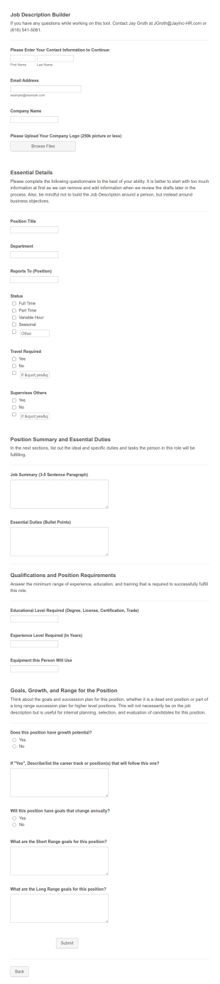 Job Description Builder Tool From Jay Inc Form Template